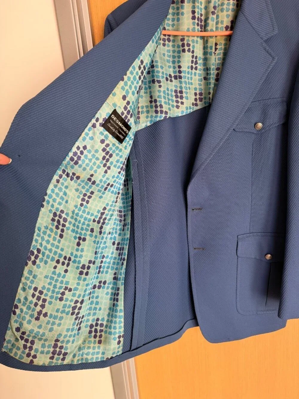 Desmond's Southern California 1970s Mens Sport Coat Blazer Size 42 Long Blue